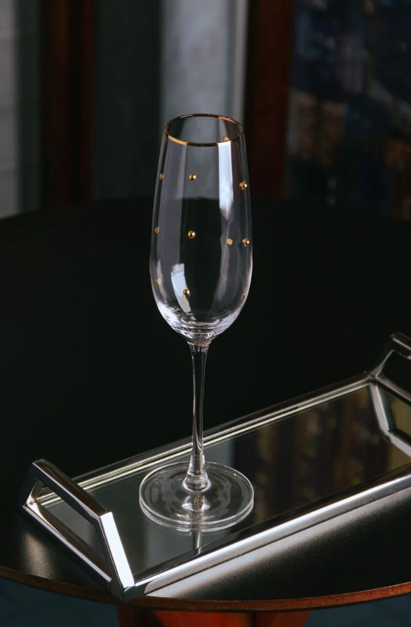 CONJUNTO 2 TAÇAS DE VIDRO PARA CHAMPANHE BALLS FIO DE OURO 220ML - WOLFF