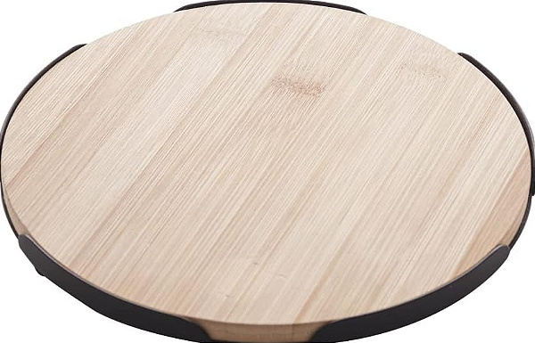 BANDEJA DECORATIVA DE BAMBU COM MOLDURA DE METAL E PÉZINHO 18CM - LYOR