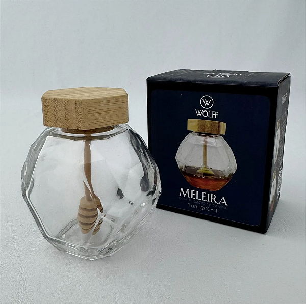 MELEIRA DE VIDRO COM PEGADOR E TAMPA DE BAMBU 200ML - WOLFF