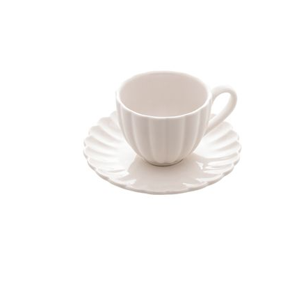 KIT 2 XÍCARAS DE CAFÉ DE PORCELANA COM PÍRES PÉTALA BRANCO MATTE 90ML - WOLFF