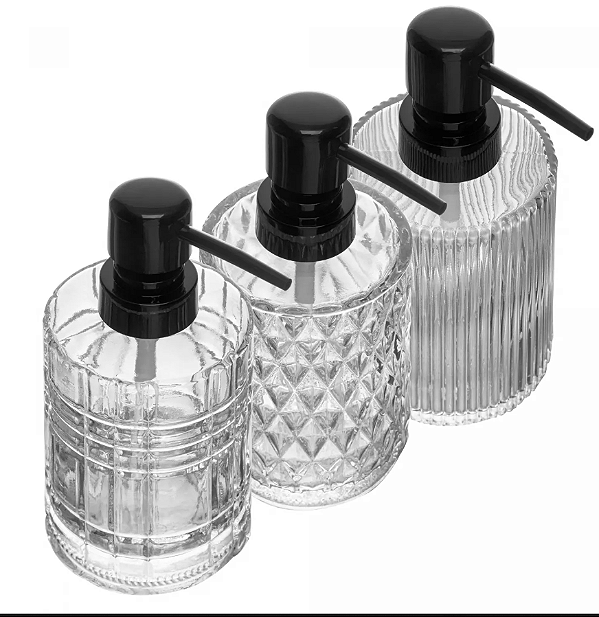 PORTA SABONETE LÍQUIDO DE VIDRO COM PUMP PRETO 250ML - LYOR