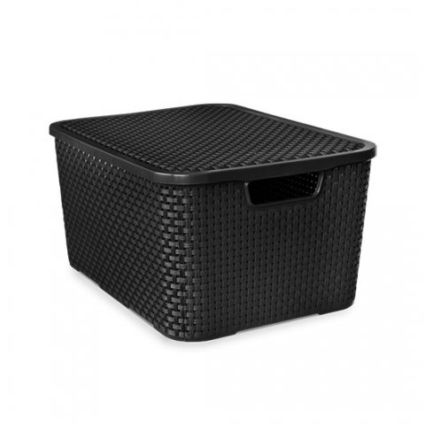 CAIXA ORGANIZADORA RATTAN PRETA COM TAMPA 15L - ARQPLAST