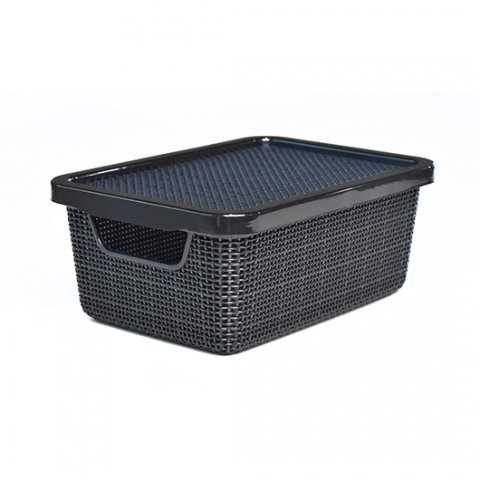 CAIXA ORGANIZADORA RATTAN PRETA COM TAMPA 2L - ARQPLAST