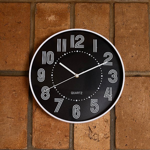 RELOGIO DE PAREDE DE PLASTICO PRETO 30,5CM X 30,5CM  - LYOR