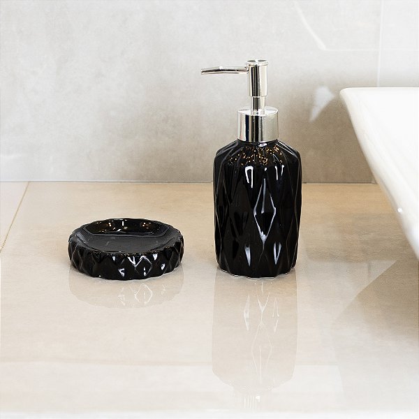 CONJUNTO 2 PECAS PARA BANHEIRO DE CERAMICA DIAMOND PRETO - LYOR