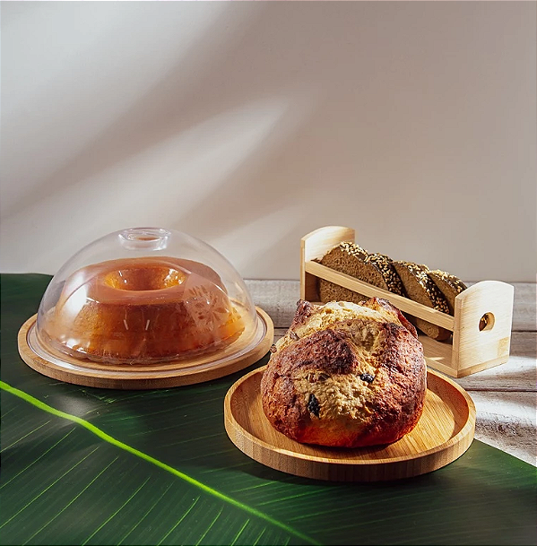 PORTA QUEIJO DE BAMBU COM TAMPA DE PLÁSTICO 18X8CM - LYOR