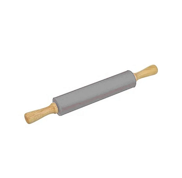 ROLO DE MASSA DE SILICONE COM CABO DE MADEIRA CINZA 42CM - WELLMIX