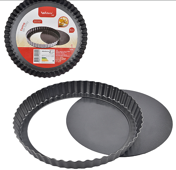 FORMA ASSADEIRA DE AÇO CARBONO ANTIADERENTE REDONDA PARA TORTA COM FUNDO REMOVÍVEL 24X3CM - WELLMIX