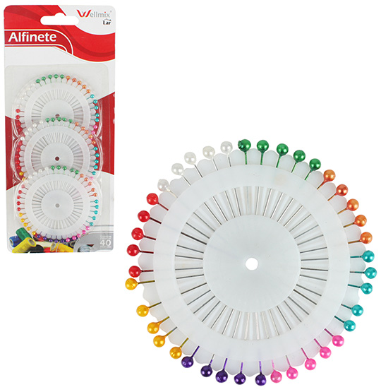 ALFINETE PARA ROUPAS COM CABEÇA COLORS 120 PEÇAS - WELLMIX