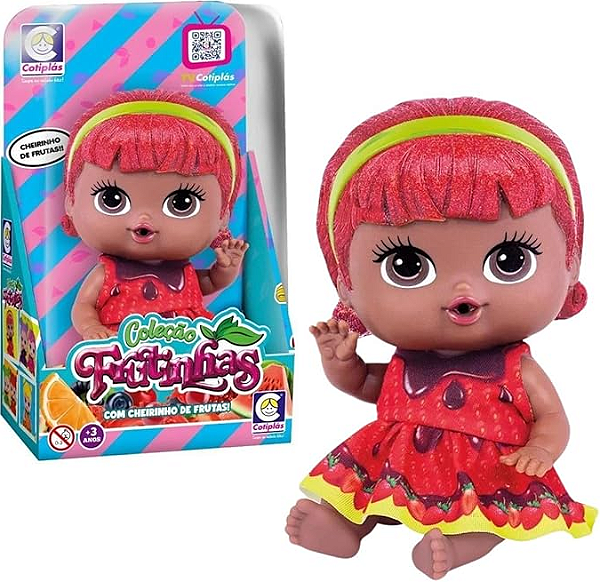 BONECA FRUTINHA COM CHEIRINHO DE MORANGO E CHOCOLATE 19CM - COTIPLAS