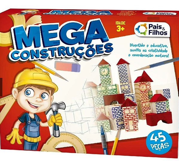 Mega Construções Blocos Montar 45 Peças Pais e Filhos - 7394