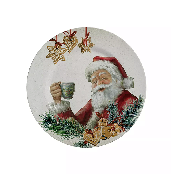 PRATO DE SOBREMESA DE NATAL GINGERBREAD ACETINADO 21CM - ALLEANZA