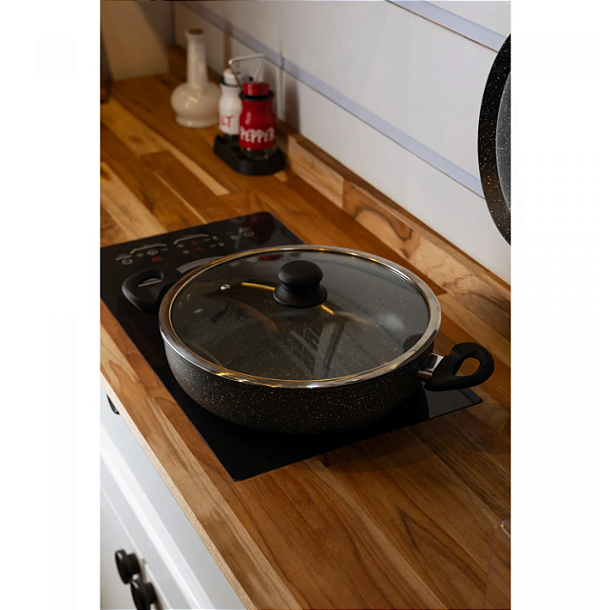 PANELA FRIGIDEIRA WOK DE INDUÇÃO EM ALUMÍNIO COM REVESTIMENTO CERÂMICO GRANILITE CINZA 28CM - WOLFF