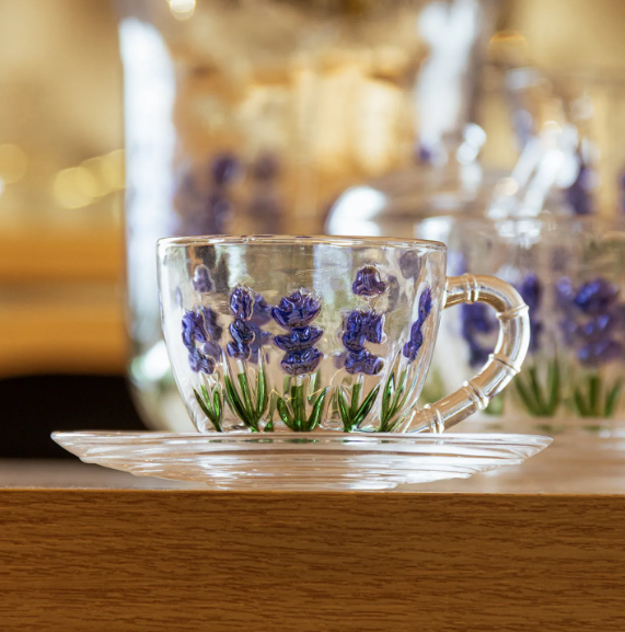 XÍCARA DE CRISTAL ECOLÓGICO DE CAFÉ COM PIRES LAVANDA HAND PAINTING 80ML - LYOR