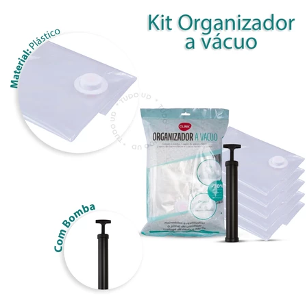 KIT 6 PEÇAS SACO À VACUO COM BOMBA 60X80CM - CLINK