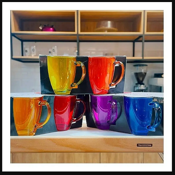 KIT COM 2 CANECAS COLORIDAS DE VIDRO 350ML - FLASHGOODS
