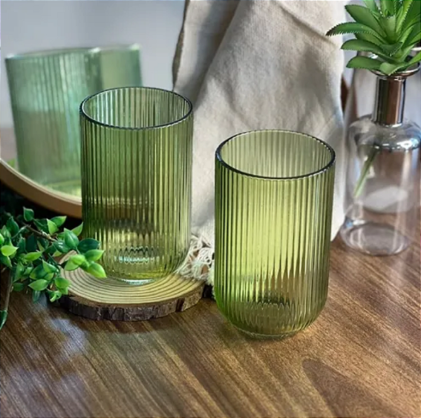 KIT COM 2 COPOS DE VIDRO BLISS VERDE 450ML - WELLMIX