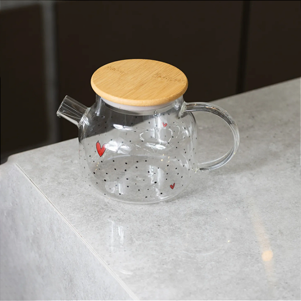 Chaleira de Vidro Borossilicato com Tampa de Bambu Heart 600ml - Wolff-29427