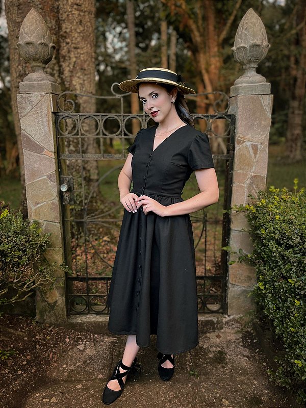 Vestido de Linho Anos Dourados (Preto)