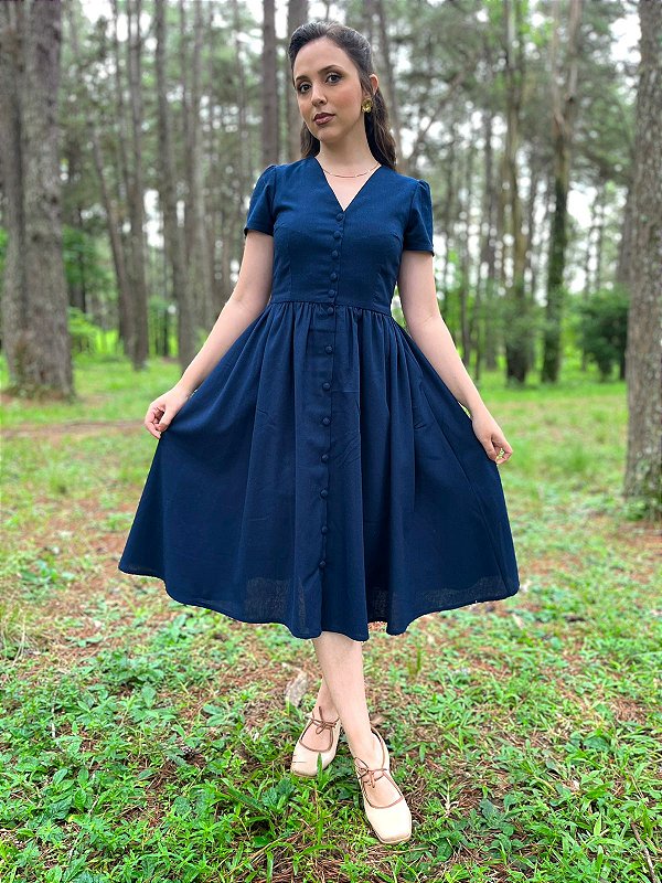 Vestido de Linho Anos Dourados (Blue)