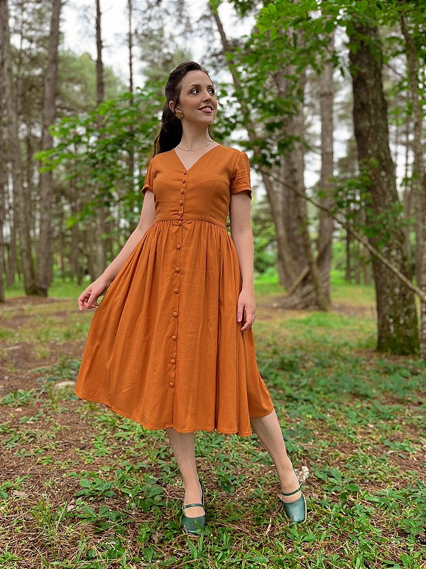 Vestido de Linho Anos Dourados (Damasco)