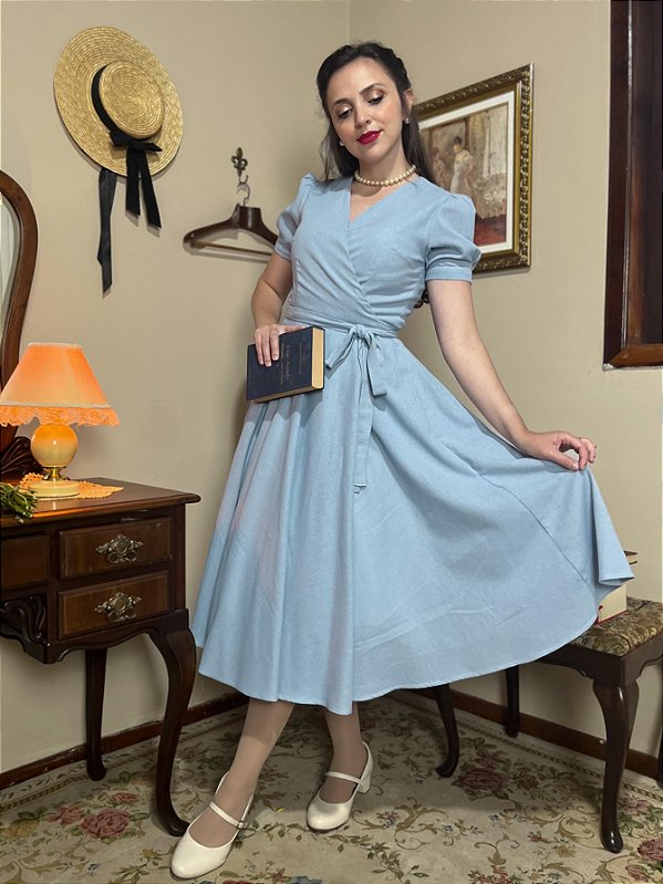 Vestido de Linho Riviera (Azul Sereno)
