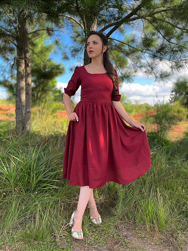 Vestido de Linho Lizzy (Merlot)