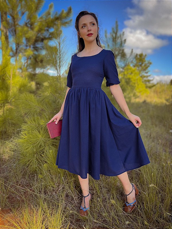 Vestido de Linho Lizzy (Marinho)