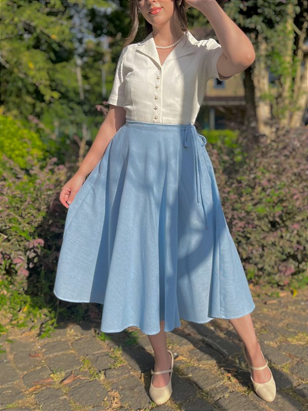 Saia de Linho Sophia (Azul Cinderela)