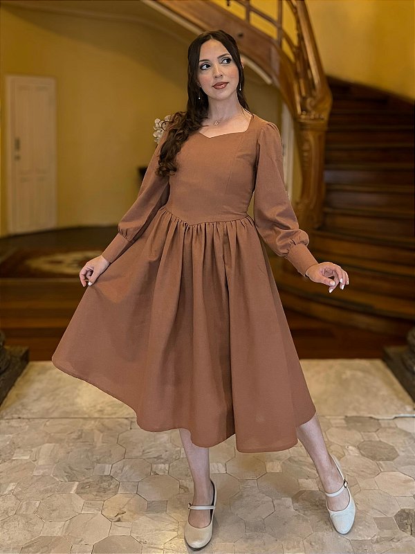 Vestido de Linho Bosque de Outono (Avelã)