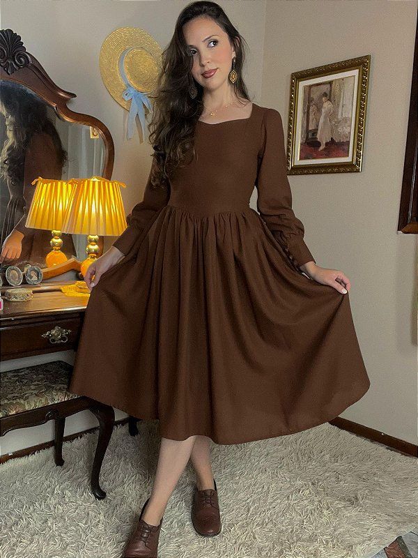 Vestido de Linho Bosque de Outono (Marrom)