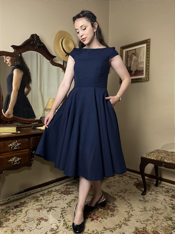 Vestido de Linho Audrey (Marinho)