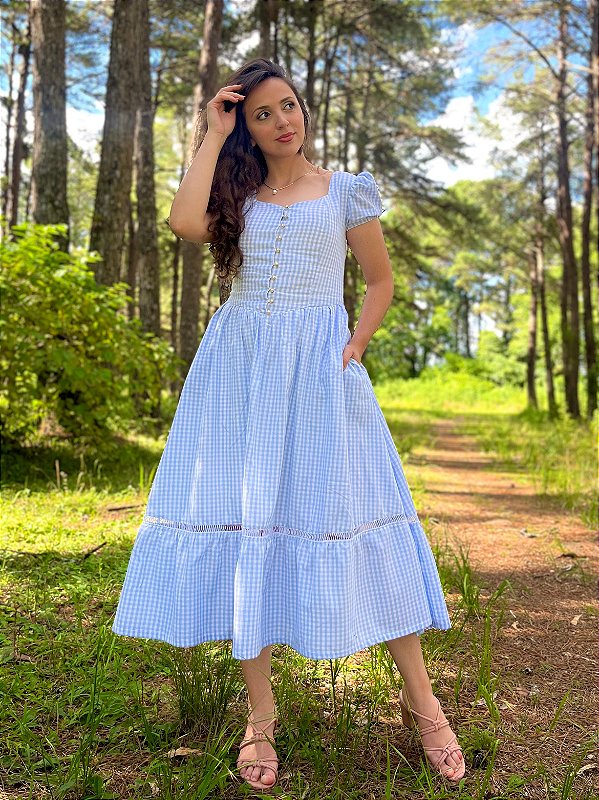 Vestido de Algodão Jardim Austen (Vichy Sereno)