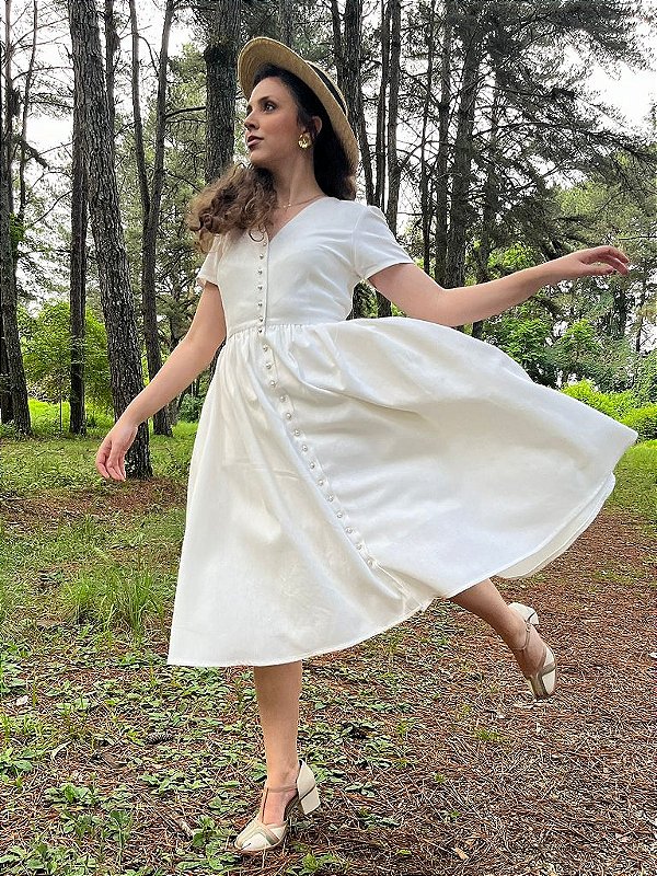 Vestido de Linho Anos Dourados (Off White) PRONTA ENTREGA