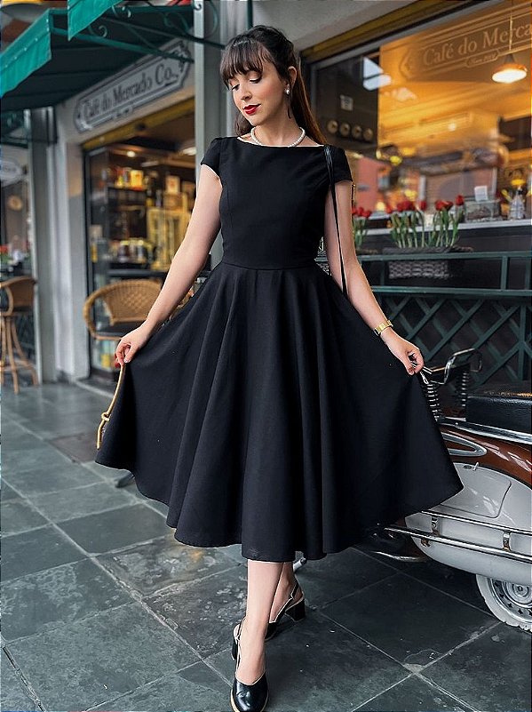 Vestido de Linho Audrey (Preto) PRONTA ENTREGA
