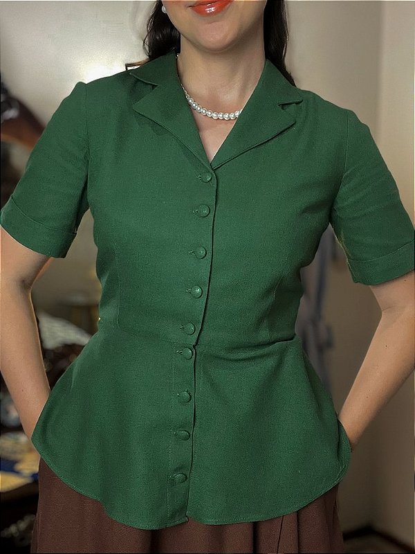 Blusa de Linho New Look (Verde Floresta) PRONTA ENTREGA