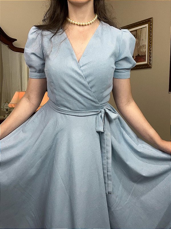 Vestido de Linho Riviera (Azul Sereno) - PRONTA ENTREGA