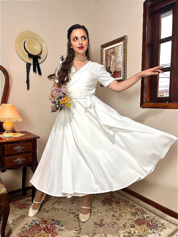 Vestido de Linho Riviera (Off White) - PRONTA ENTREGA