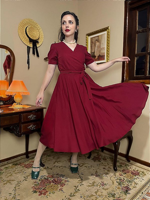 Vestido de Linho Riviera (Merlot) - PRONTA ENTREGA
