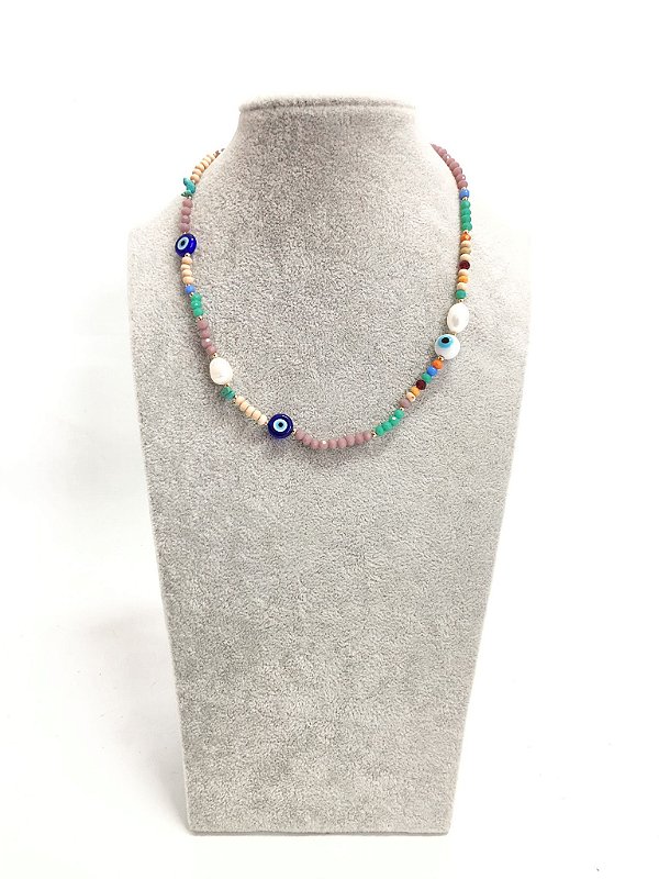 Colar Feminino Olho Grego Colorido Specchio Multicor