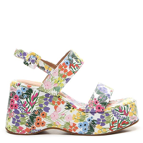 Sandália Feminina Anabela Bloom Print Vicenza Branco