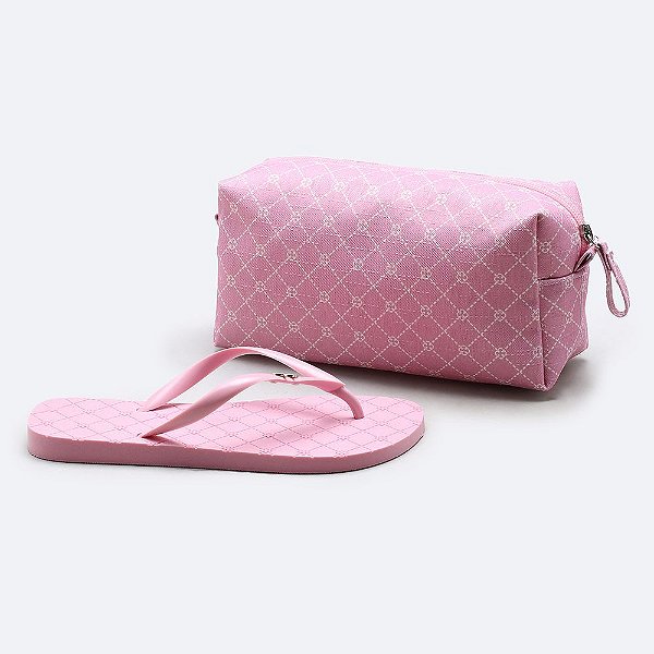 Chinelo Feminino Injetado Monograma + Nécessaire Rosa Lírio1