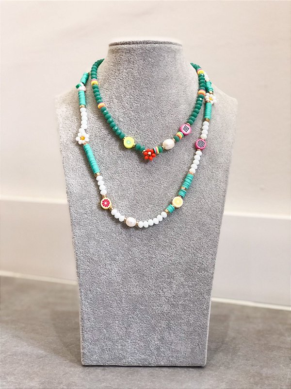 Colar Feminino Flores e Frutas Specchio Verde