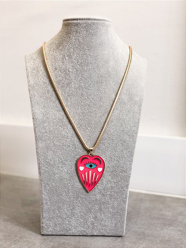 Colar Feminino Coração Olho Grego Specchio Dourado