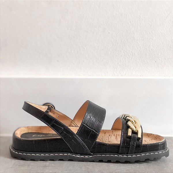 Papete Feminina Couro Croco Luiza Barcelos Preta