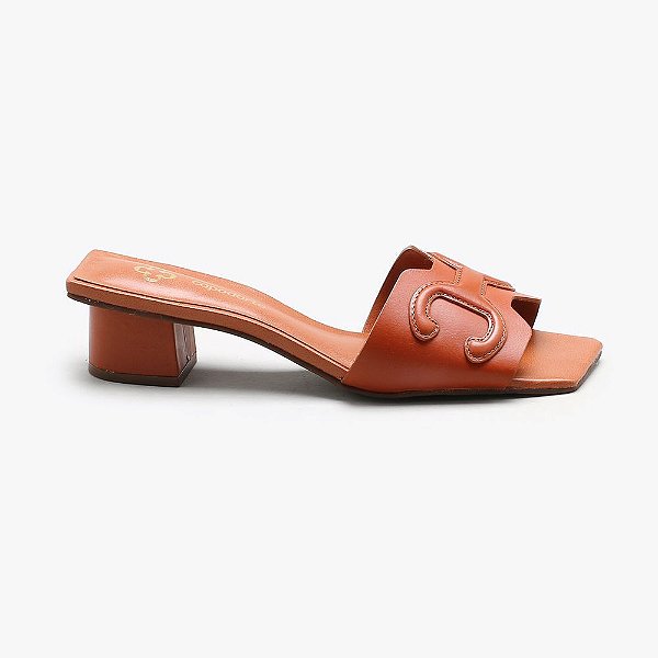 Tamanco Feminino Salto Bloco Quadrado Capodarte Camel