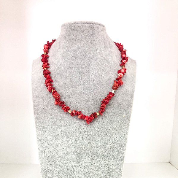 Colar Feminino Pedras Assimétrico Specchio Vermelho