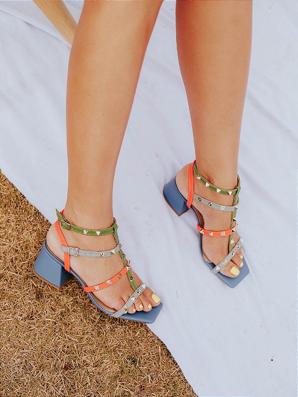 Sandália Feminina Salto Luiza Spikes Specchio Brand Azul Colors