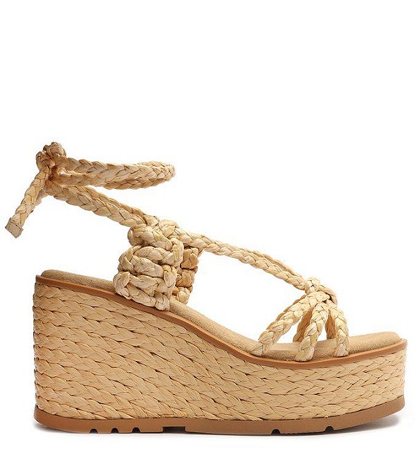 Sandália Feminina Anabela Plataforma Natural Amarração Schutz Bege