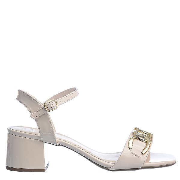 Sandália Feminina Salto Baixo Corrente Offline Off White